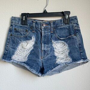 Brandy Melville Distressed Frayed Button Fly Jean Shorts